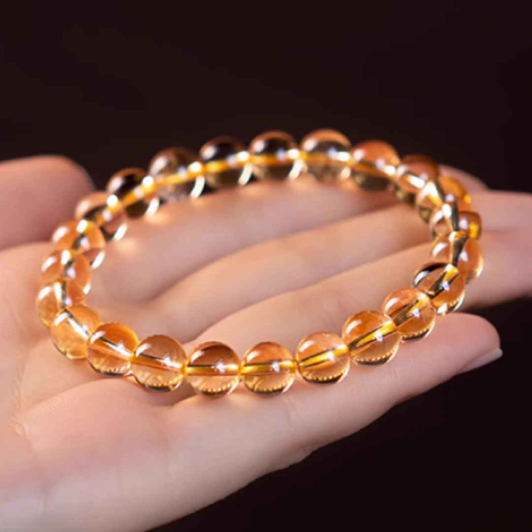 Natural Citrine Beaded Bracelet – 6mm Round Yellow Crystal Beads, Handmade Elastic Bracelet for Women & Men